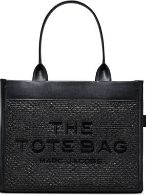 Marc Jacobs Black Straw Tote Bag with Embossed Logo